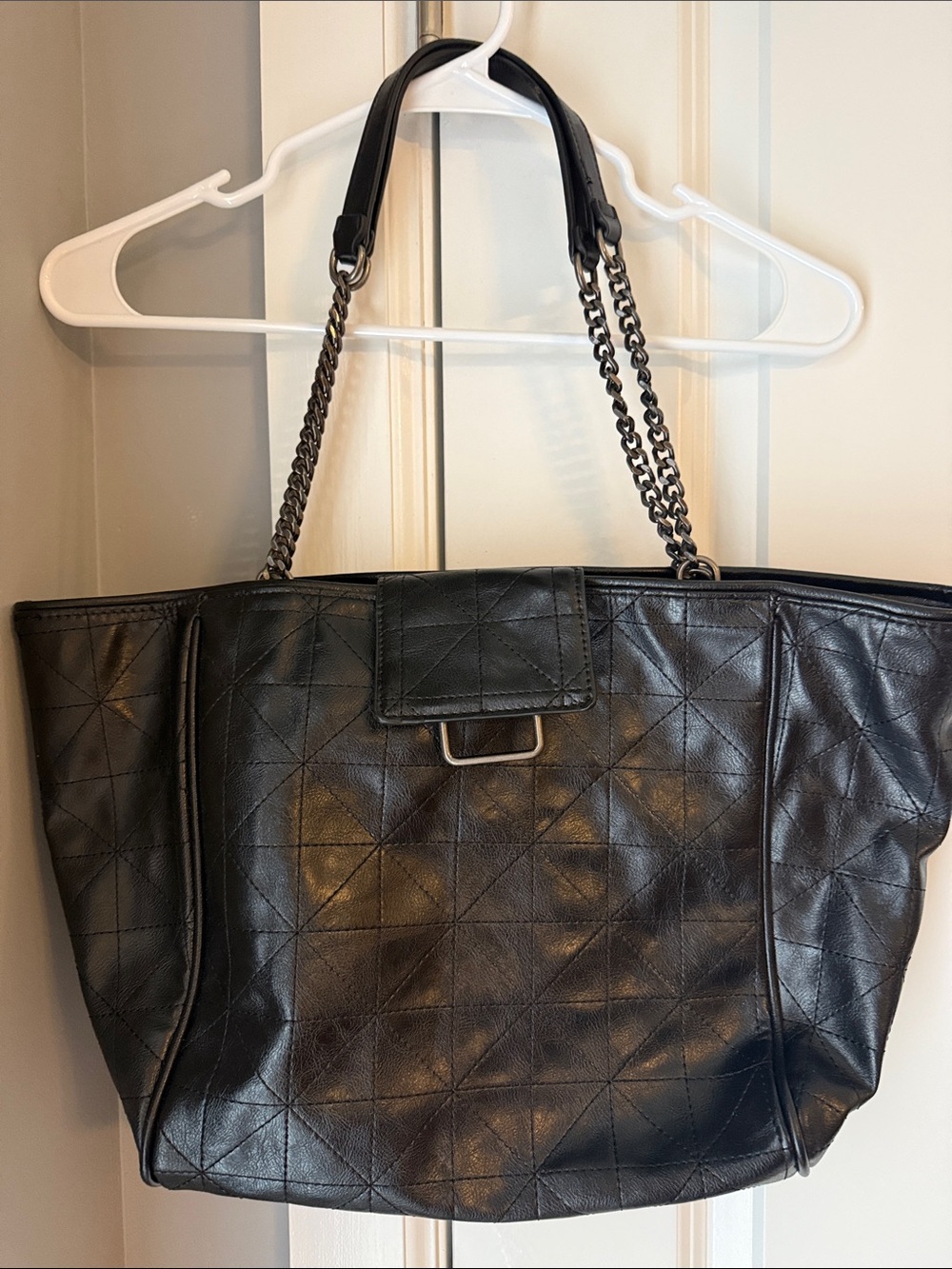 Zara Black Quilted Tote with Chain-Strap Handles